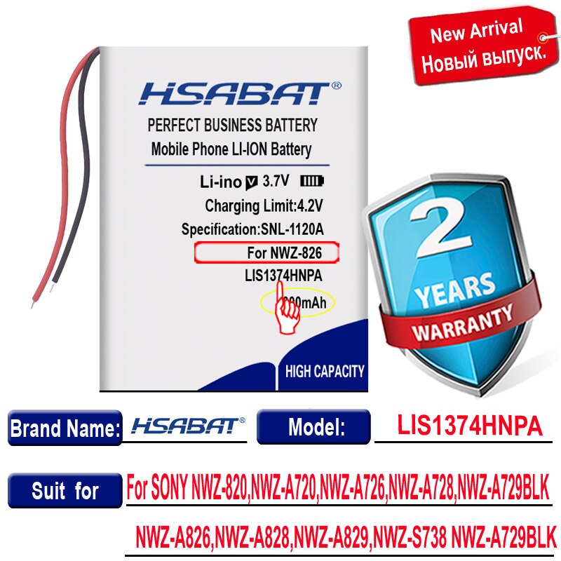 HSABAT 1000mAh Battery for SONY NWZ-820 NWZ-A720 NWZ-A726 NWZ-A728 NWZ-A729BLK NWZ-A826 NWZ-A828 NWZ-A829 NWZ-S738