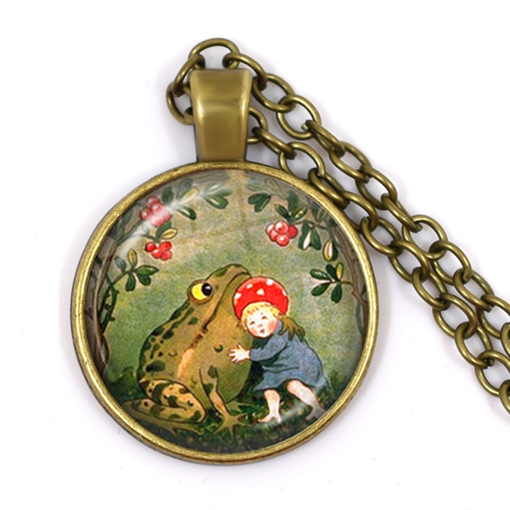 Nouvelle chaîne artisanale Vintage grenouille fée pendentif collier verre Cabochon femmes charme bijoux colares e correntes feminino