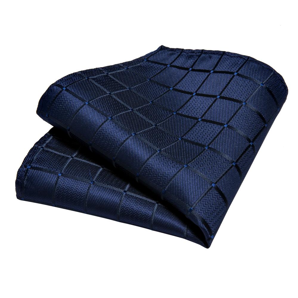 Hi-tie laivastonsininen ruudullinen miesten silkki kudotut siteet kiinteä kravatti kravatti setti kalvosinnapit solmio klipsi miehelle mies hb -1656
