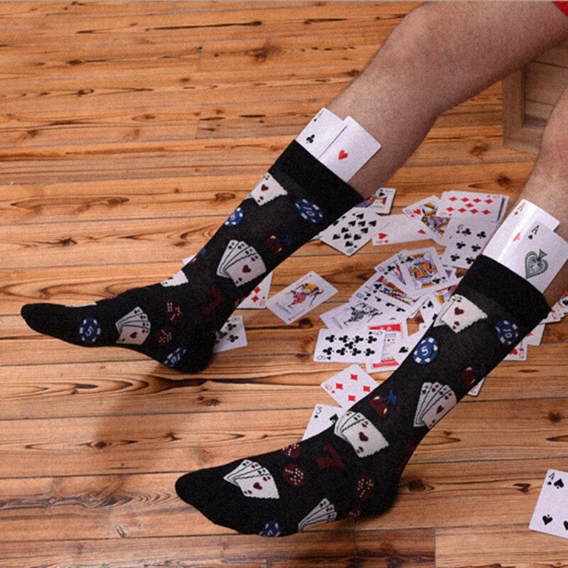 Casual Sokken Dobbelstenen Poker Kaart Gedrukt Anti-Slip Ademend Katoen Kousen Schoeisel Accessoires