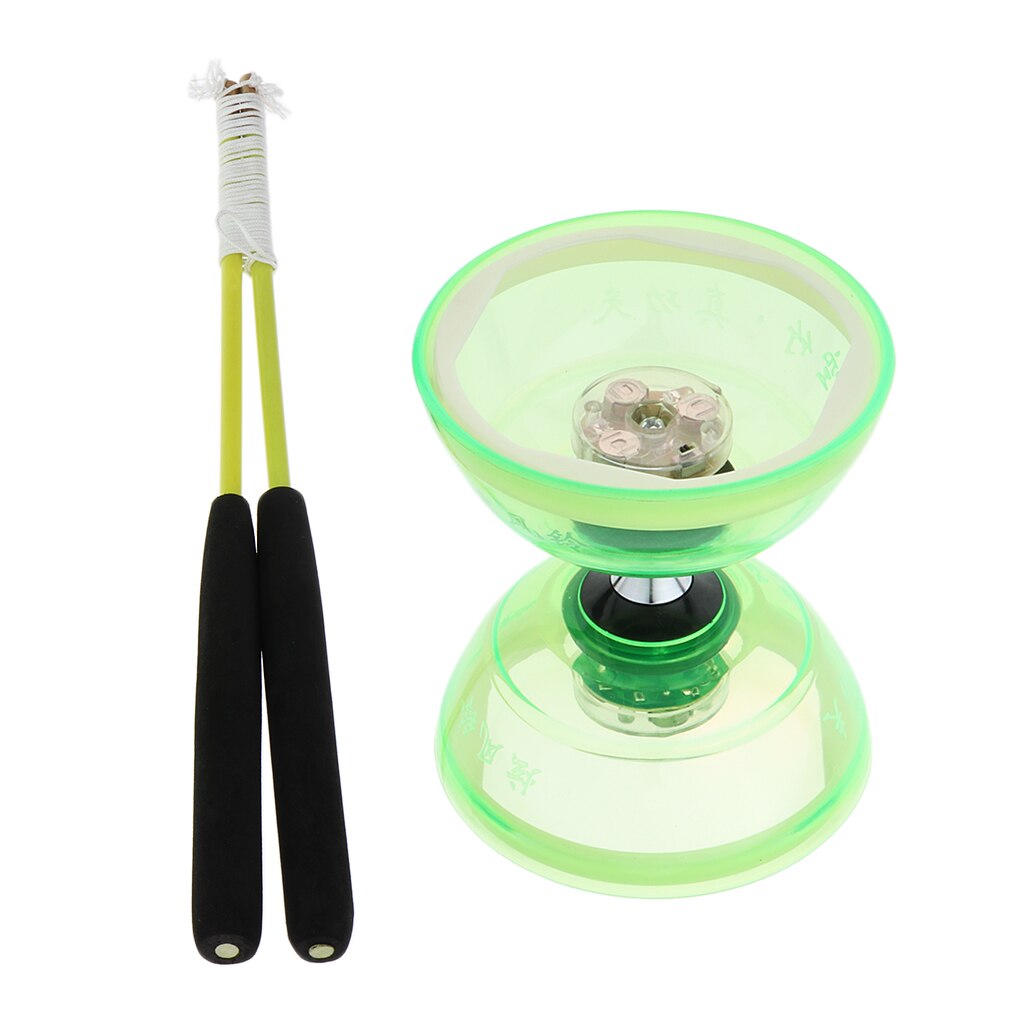 Pro Triple Lager Medium 5Inch Chinese Yoyo Diabolo Speelgoed Met Verlichting &amp; Carbon Sticks &amp; String Set, verschillende Kleuren Variëren: green