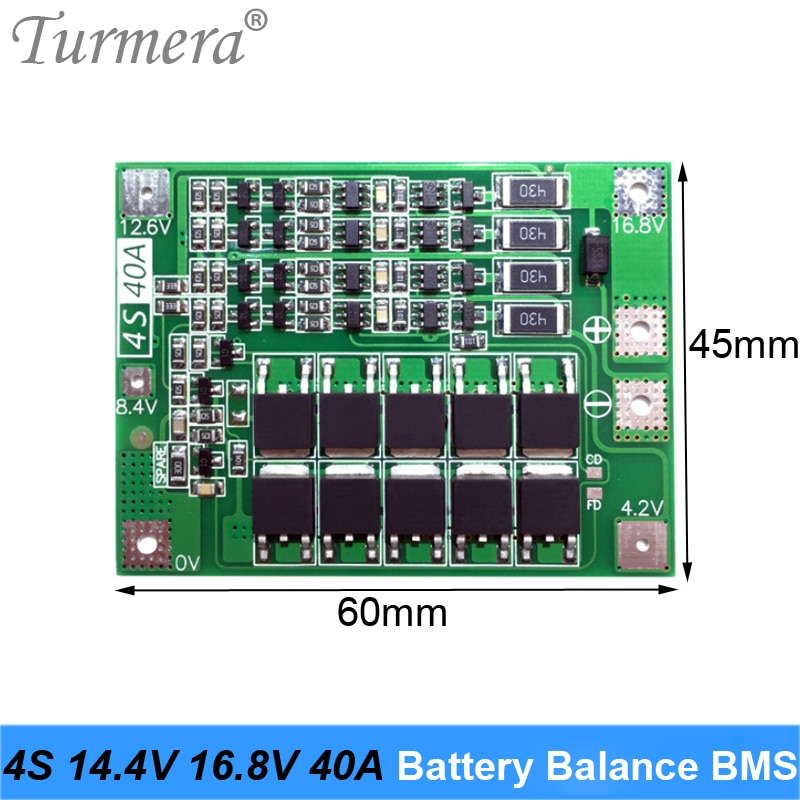 Turmera 4S 40A Evenwichtige Bms 14.4V 16.8V 18650 21700 26650 Lithium Batterij Protected Board Voor Schroevendraaier Boor en Koplamp Gebruik