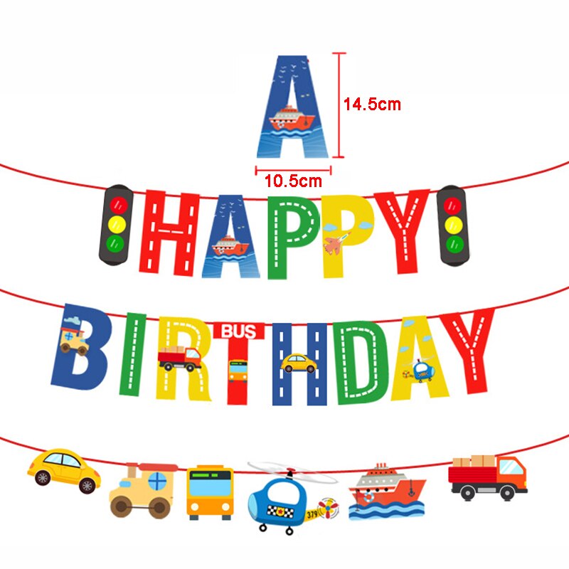 Conjunto de cartel de feliz cumpleaños para niños, Set de decoración de cumpleaños, avión, barco, transportador, guirnaldas de pancarta, globo, Temática de tráfico