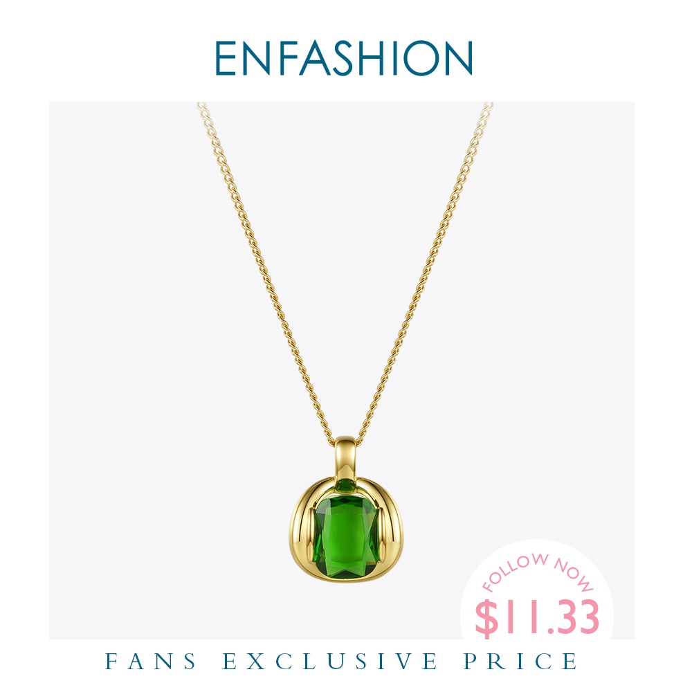 ENFASHION, gargantillas de piedras verdes para mujer, collar con colgante de cristal de acero inoxidable de Color dorado, joyería de para vacaciones P3115