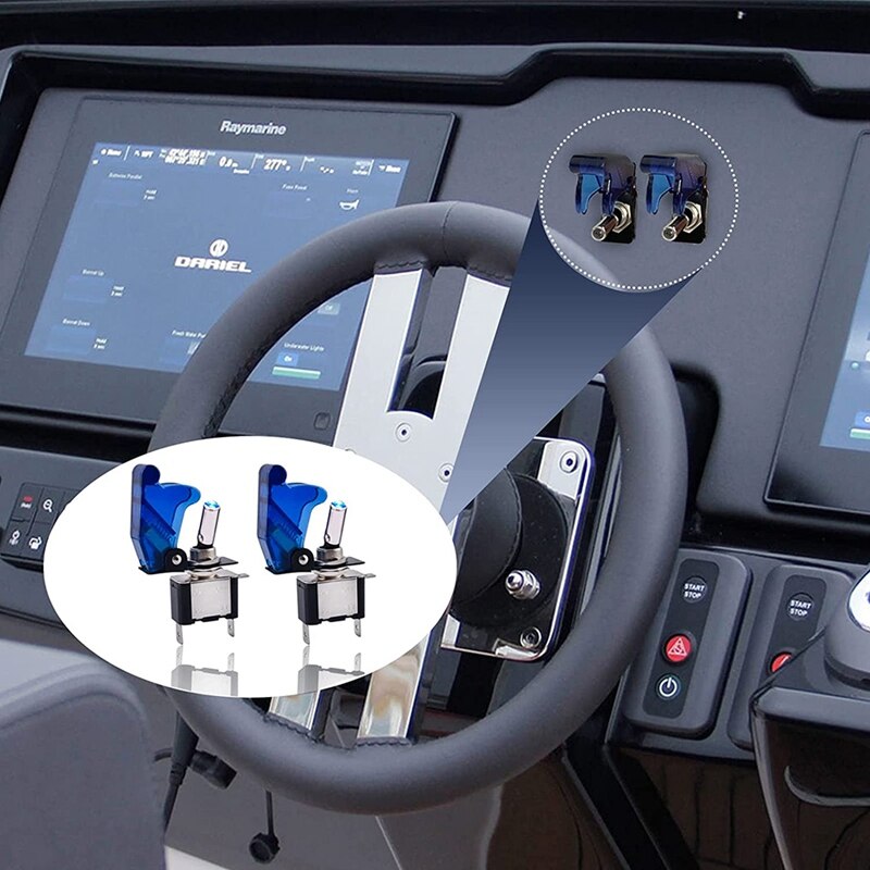 Praktische Toggle Schakelaar, 5 Pack 3Pin 12V 20A Verlichte Waterdichte Heavy Duty Toggle Heks Met Cover, spst On/Off Blauwe Led Schakelaar