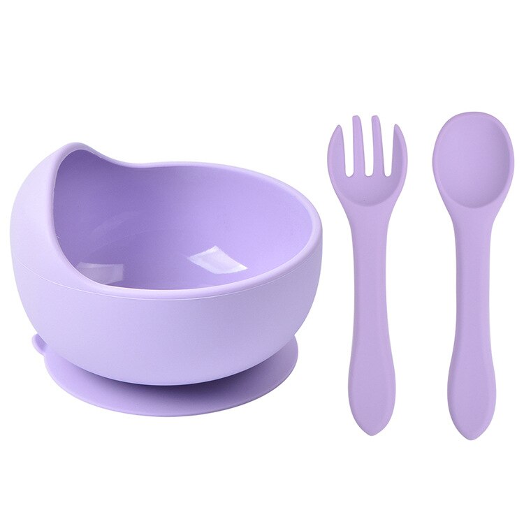 3Pcs Baby Silicone Bowl Spoon Fork Set BPA Free Non-slip Children&#39;s Suction Bowl Handle Silicone Set Food Grade Tableware: Y2