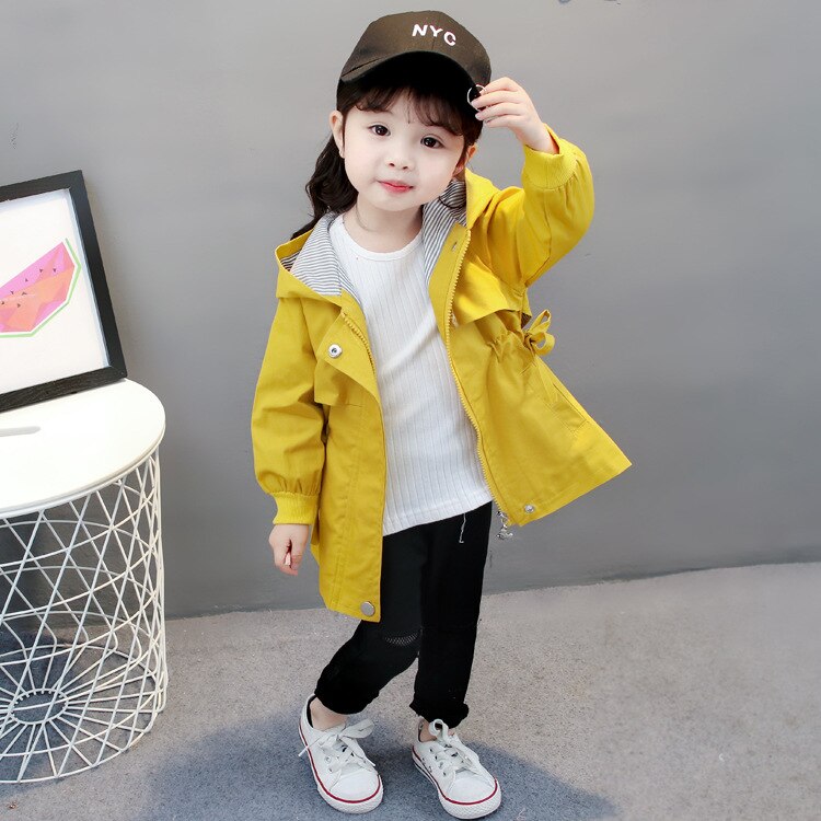 Children Loose Wind Coat Jackets Autumn Winter Boys Girls Korean Style Hoodie Collect Waist Long Coats Cotton