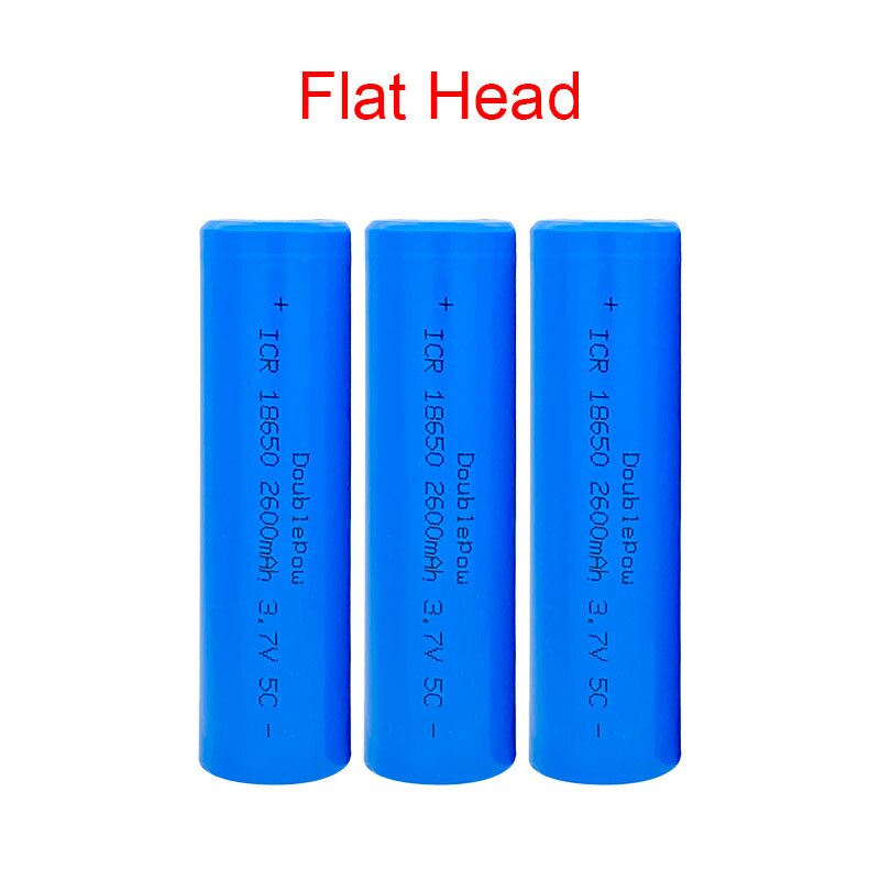 Doublepow 18650 battery 3.7v 2600mah 18650 rechargeable lithium battery for flashlight batteries: 3 PCS Flat Head