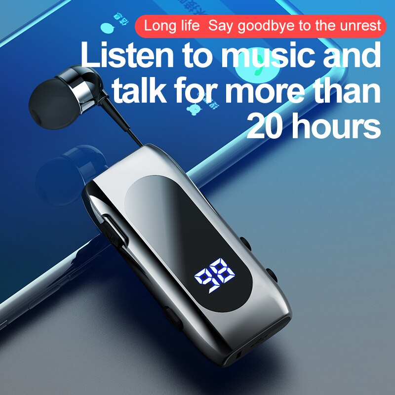 K55 Lavalier Business Bluetooth 5.2 słuchawki rozmów/czas muzyki 20 godzin, cyfrowy wyświetlacz LED, bezprzewodowe słuchawki z redukcją szumów
