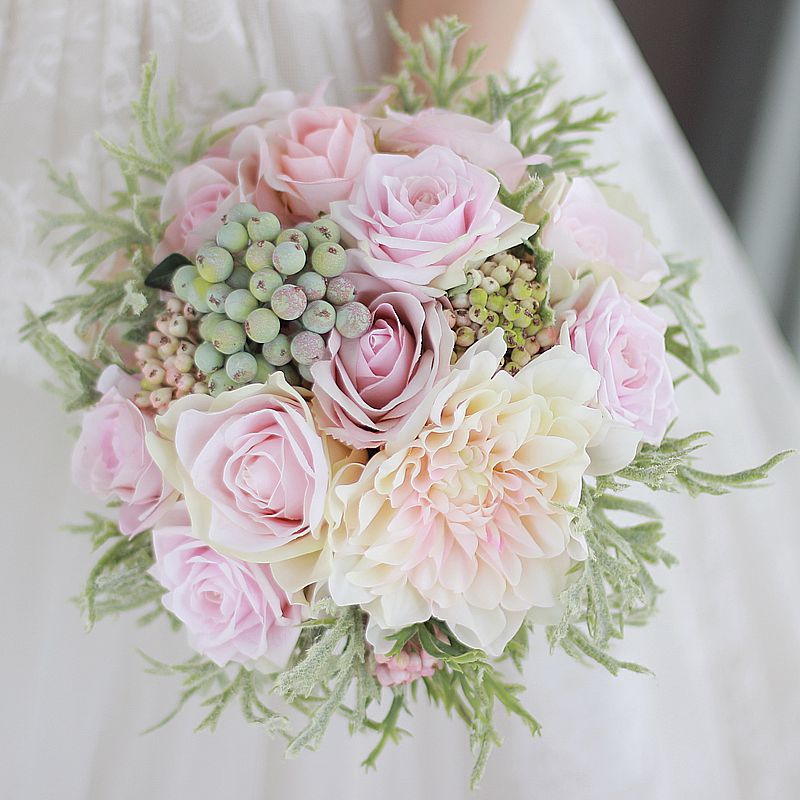 Pink Rose Wedding Flowers Bridal Bouquets Artificial Wedding Bouquet Bridesmaid flower Bridegroom Corsage De Mariage Rose