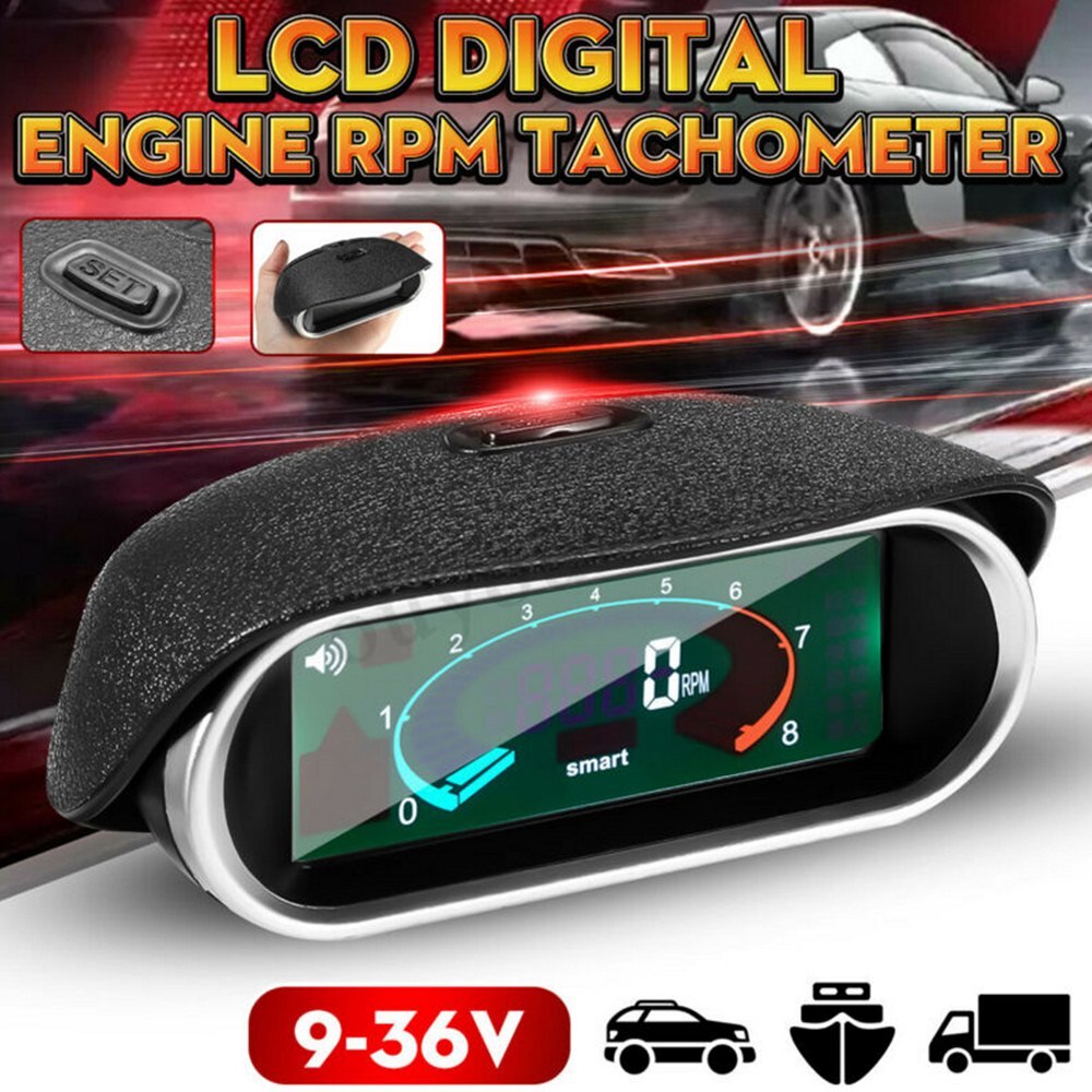 Car Tachometer LCD Digital Display Engine Tachometer Boat Truck LCD Screen Auto Tachometer Digital Speedometer Car Meter