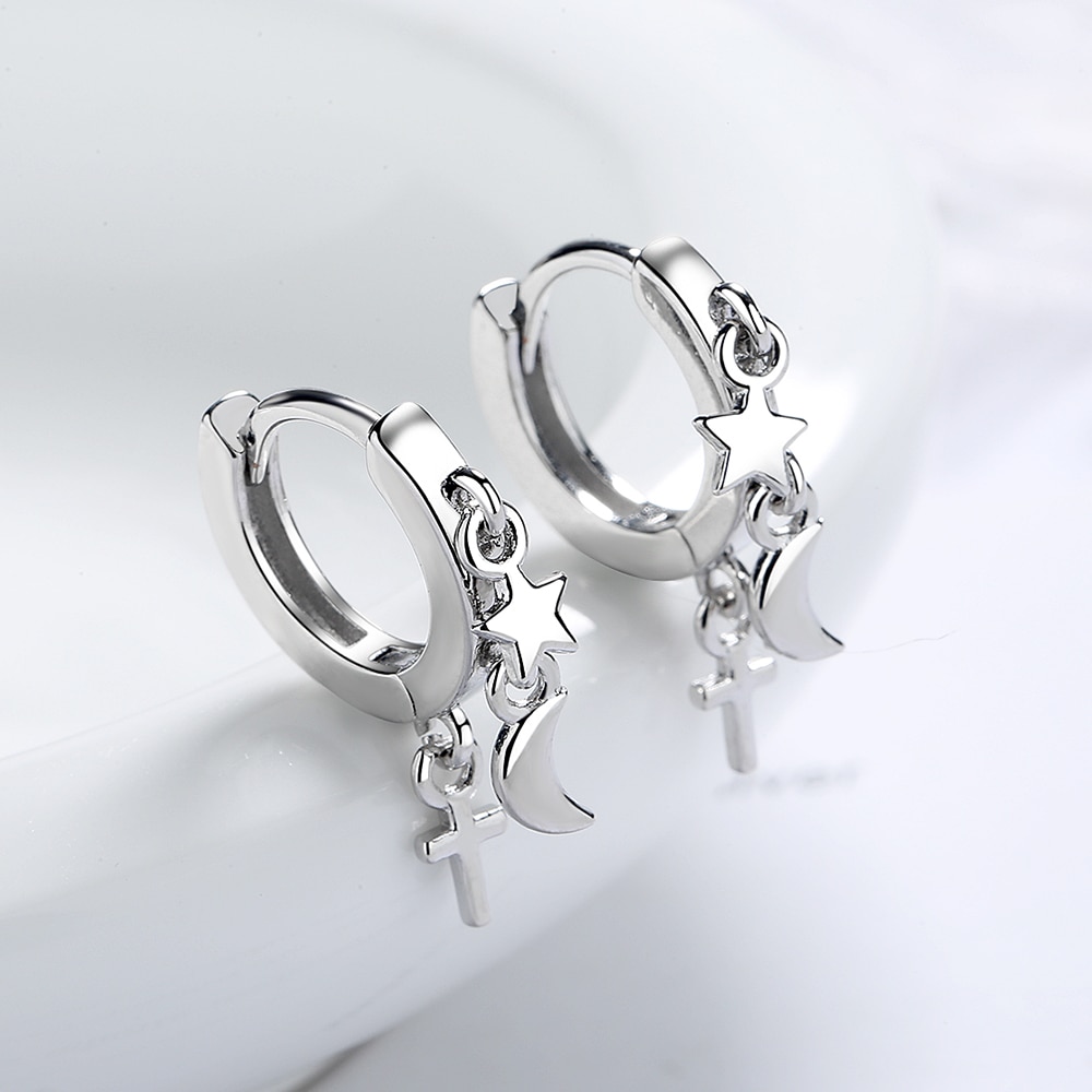 Nehzy 925 Sterling Zilveren Vrouw Mode Sieraden Eenvoudige Star Moon Cross Gouden Zilveren Oorbellen