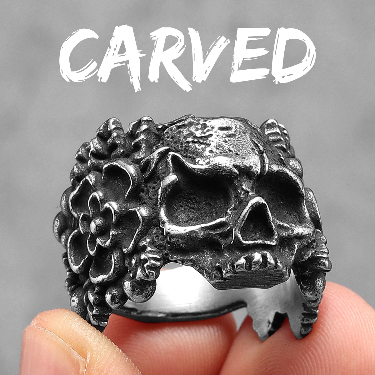 Anillos tallados de calavera para hombre, joyería de acero inoxidable para mujer, gótico, Punk Rock, cosas geniales Vintage, accesorios de , al por mayor: 12 / Negro