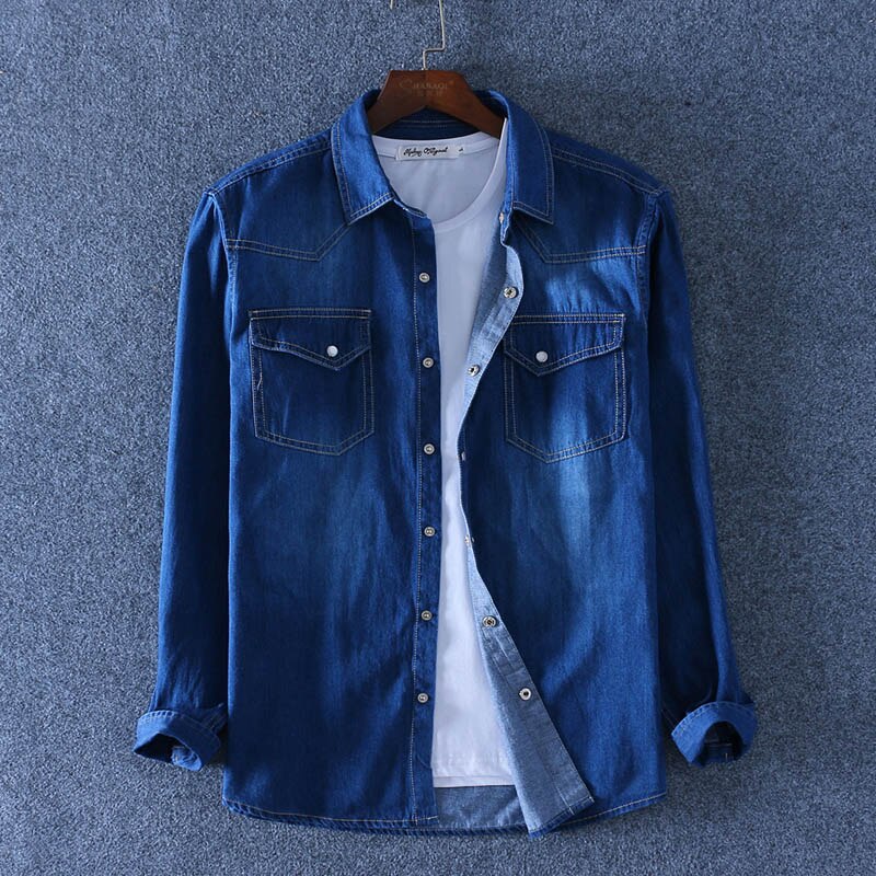 Brand Elastic Cotton Denim Shirt Men Long Sleeve Quality Cowboy Shirts for Men Casual Slim Fit Mens Designer Clothing