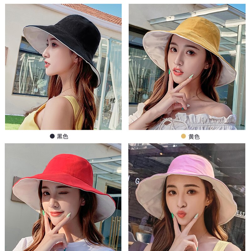 Double sided women's sun hat Korean version - UV resistant summer hat for hiking, fishing and beach travel