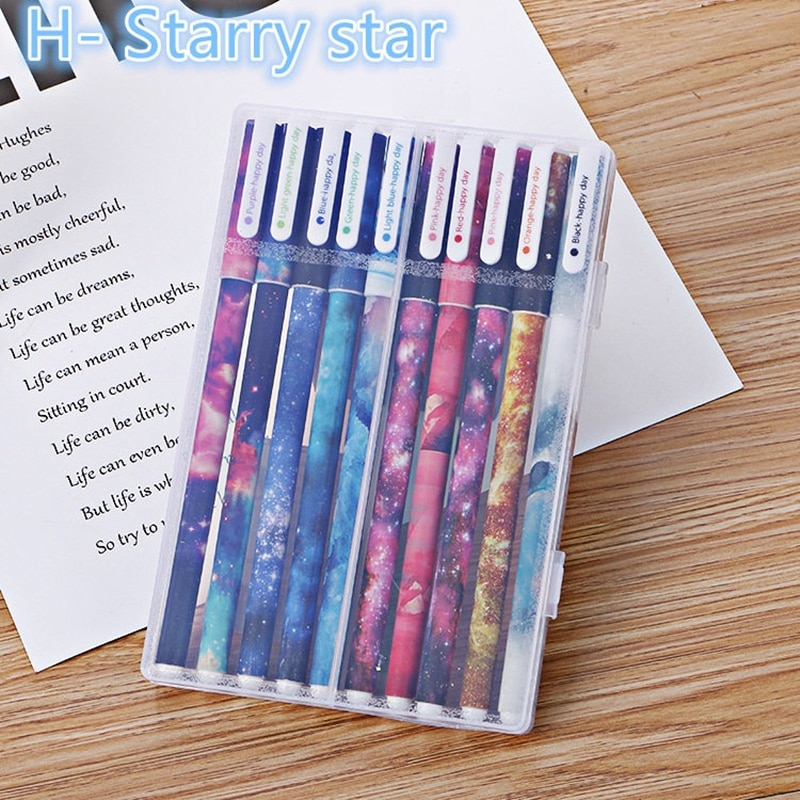 10 Uds pluma de gel de color galaxia estrella estrellada 0,5mm bolígrafo bolígrafos canetas artículos de papelería accesorios de oficina útiles escolares F308