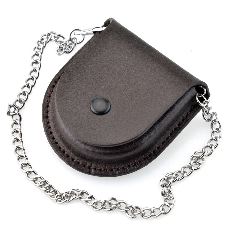 Vintage Pocket Watch Leather Case Bag Men Women Antique Bag with 37.5cm Chain