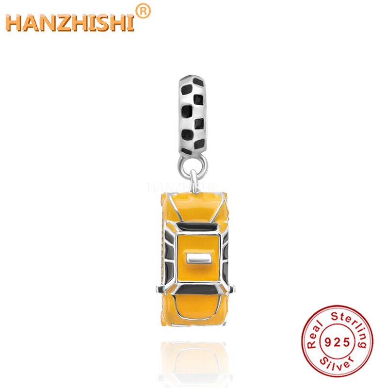 Gelbe taxi-anhänger, 925 stück, sterlingsilber, auto-anhänger, passend für original- 925 , feiner schmuck