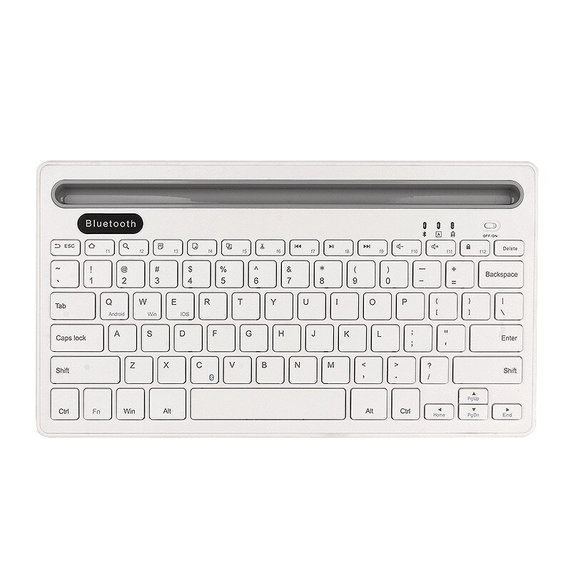 Bluetooth Keyboard Cordless with Phone Tablet PC Holder Docking Wireless Stand For Andriod iPhone iPad mini: White