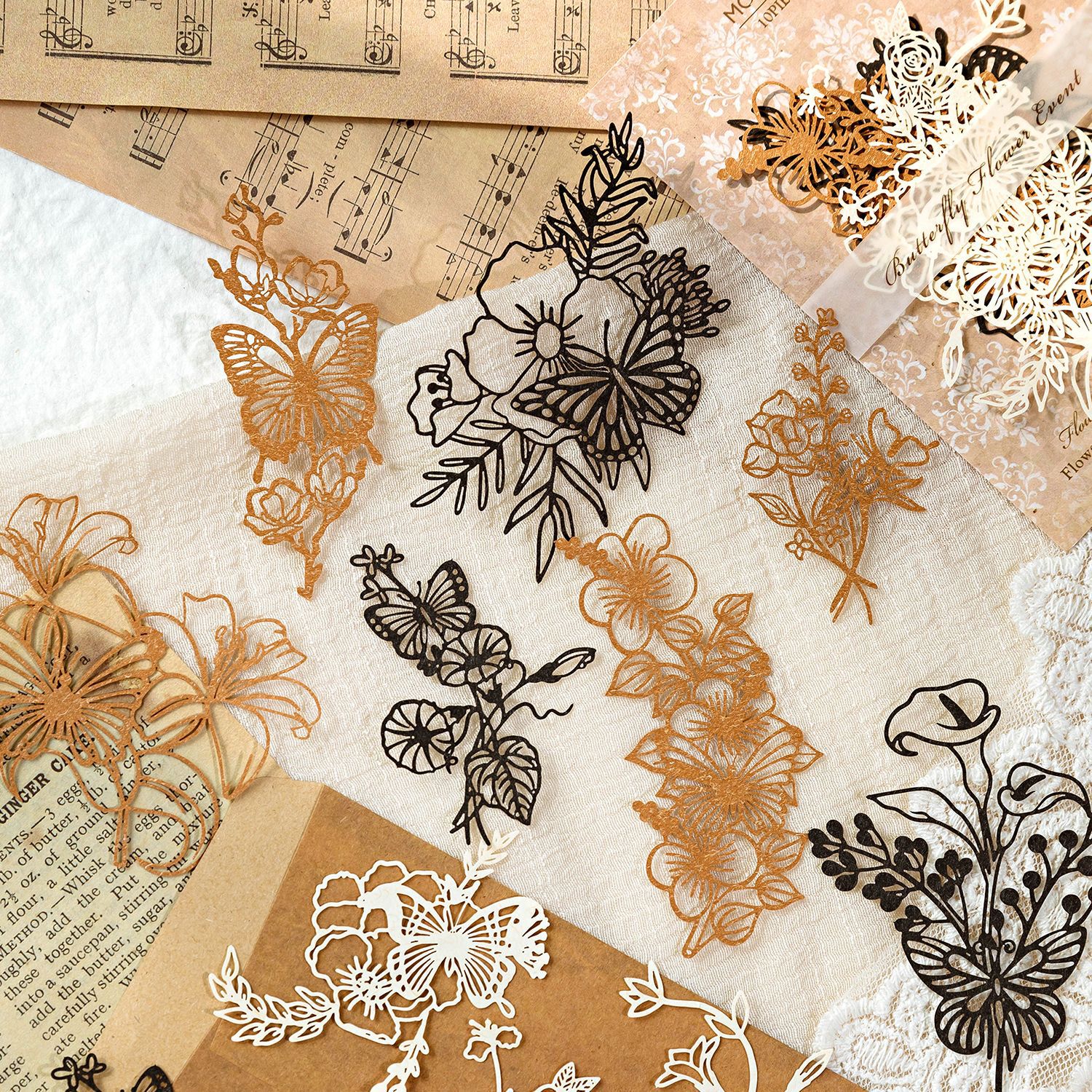 Matériel creux de fleurs vintage, papier décoratif, main, compte, journal intime, accessoires de scrapbooking, licence, fournitures d'artisanat, 10 pièces