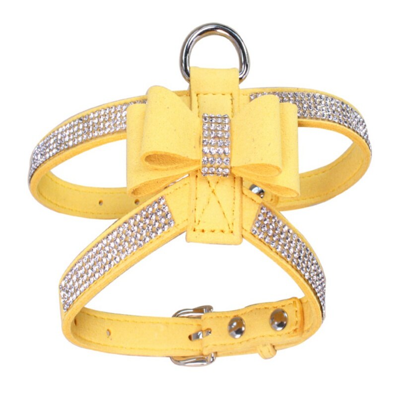 Duurzaam Gereedschap Bling Strass Puppy Harnas Hond Fluwelen & Leather Leash Voor Kleine Halsband Huisdier Producten: Geel / L