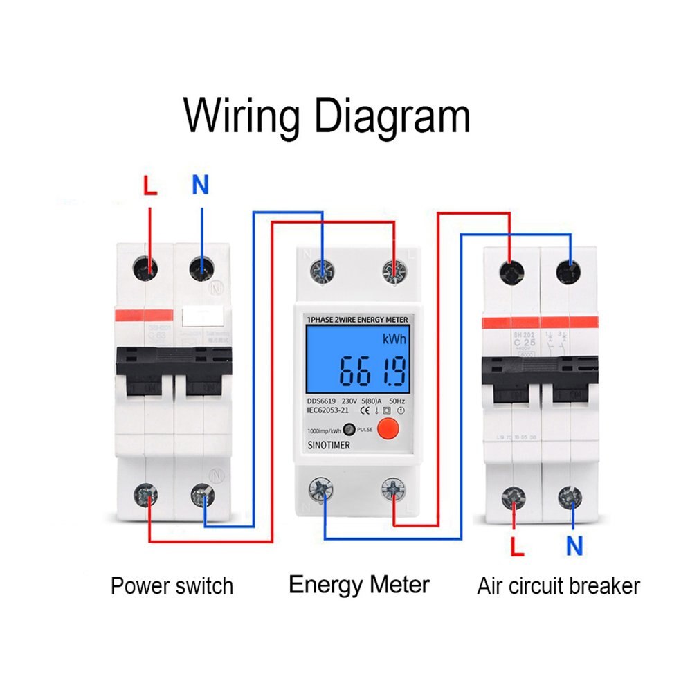 Din Rail Lcd Digital Backlight Energy Meter Single Phase Power Meter Kwh Power Consumption Electronic Wattmeter AC 230V 80A