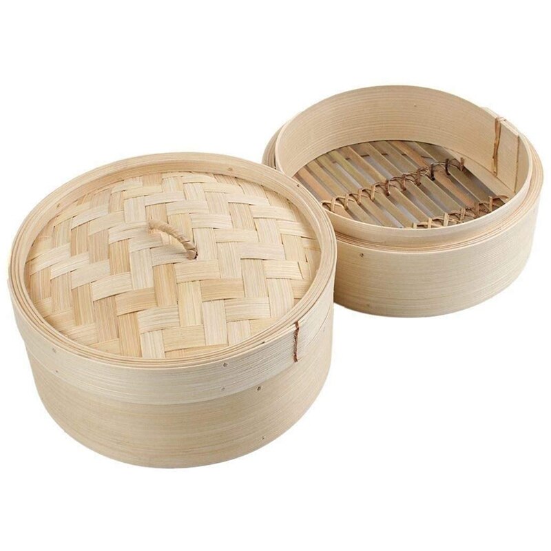 Bamboe Stoomboot 2 Tier 8 Inch Dim Sum Mand Rijst Pastakoker Set Met Deksel Door Stoom Mand Voor Groenten