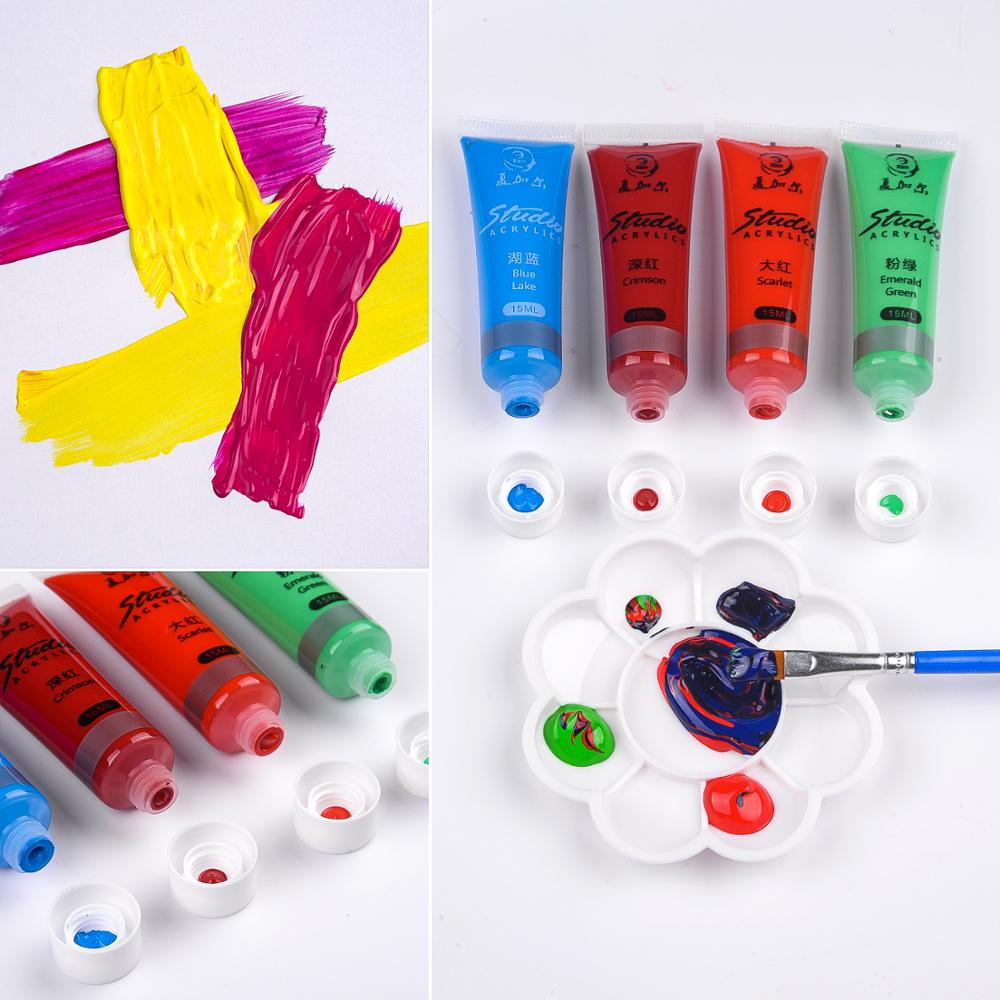 12/24 Color Acrylic Paint Set 15ml Tubes for Hand Painted Fabric Wall Painting DIY Waterproof Pigment Children Artist Supplies
