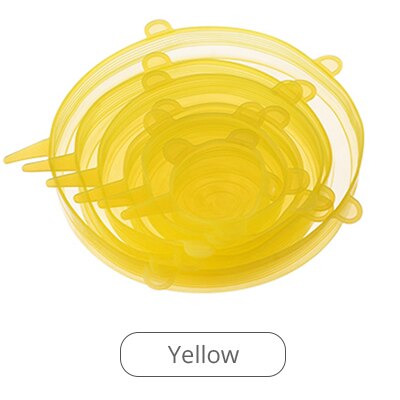 Genanvendelige silikone stretch låg strækbare og holdbare silikone betræk med rengøringsbørste holder mad frisk materiale: 6 stk. sæt gul