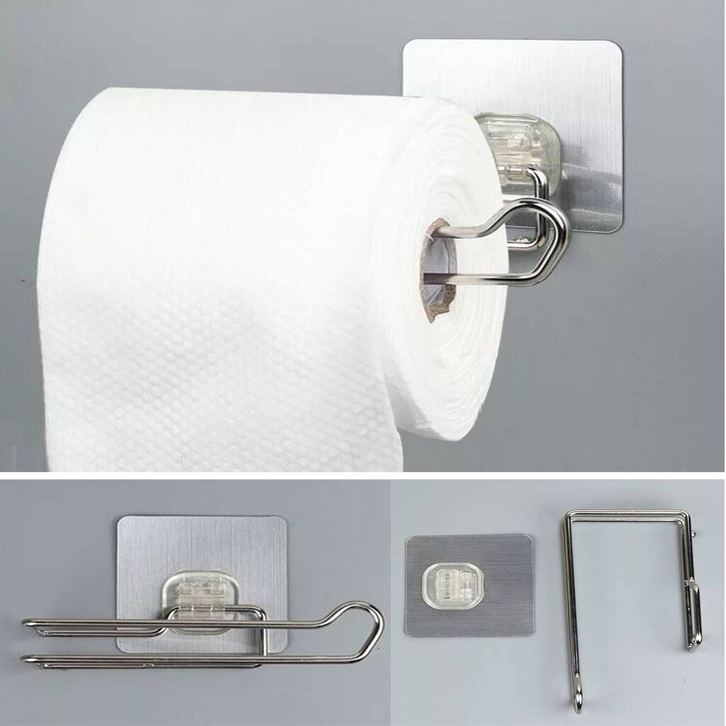 Porte-serviette en papier adhésif | Étagère de rangement pour salle de bain, rouleau de papier organisateur de papier, porte-serviettes en acier inoxydable, porte-serviettes mural