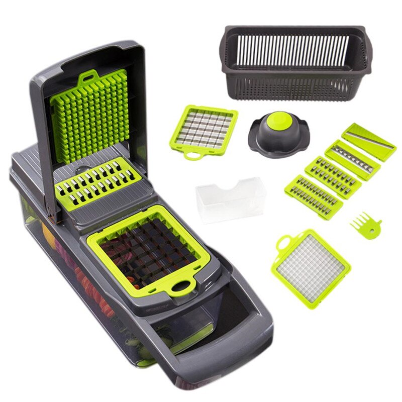 Multi-Function Vegetable Cutting Artifact Potato Shredding Machine Onion Chopper Fruit Cutting Machine Kitchen Tools: Green 10pcs