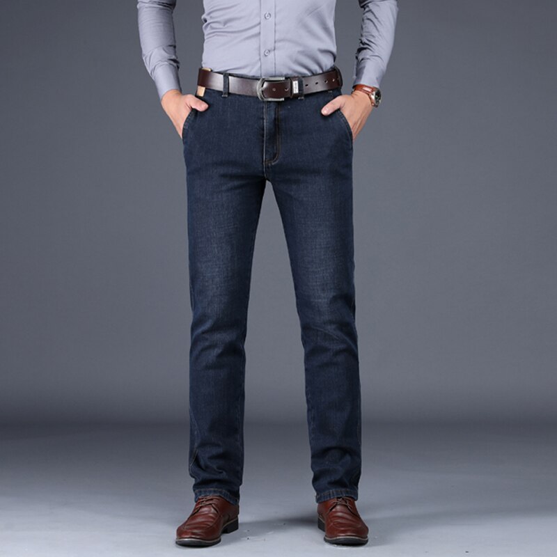 Stijl herenboetiek dikke denim jeans business casual rechte zware heren effen broeken plus maat 30-42: Mazarine / 33
