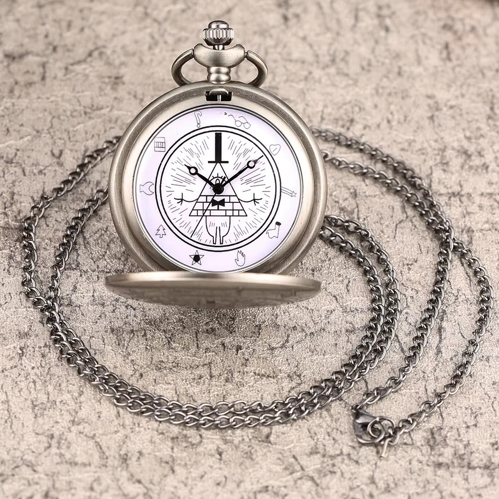 Retro Bronze Necklace Jewelry Chain Clock Quartz Analog Steampunk Bill Cipher Gravity Falls Pocket Watch For Men
