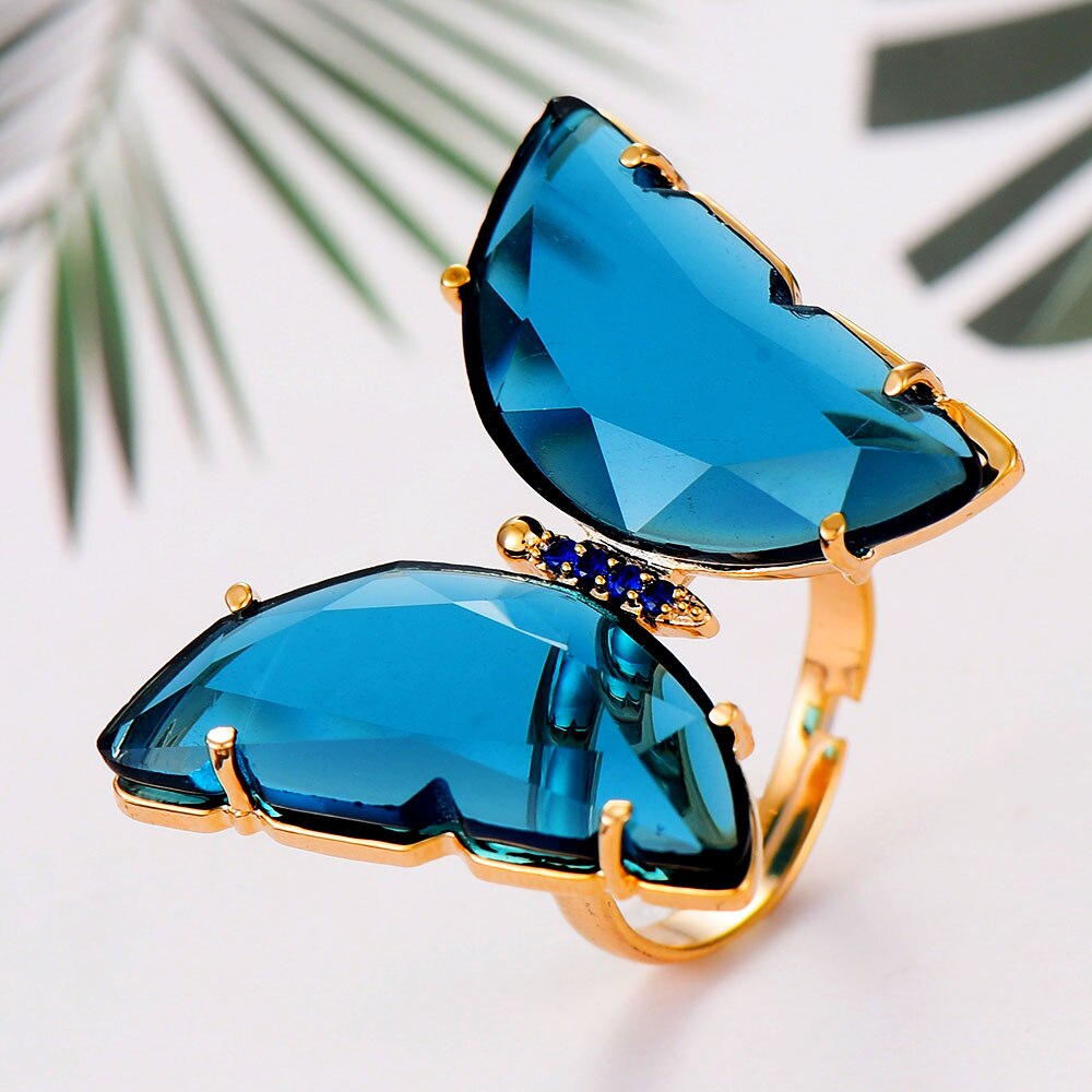 Godki spring handgemaakte vlinderringen voor vrouwen bruiloft verloving kubieke zirkonia ringen vinger accessoires feestband: Blauw