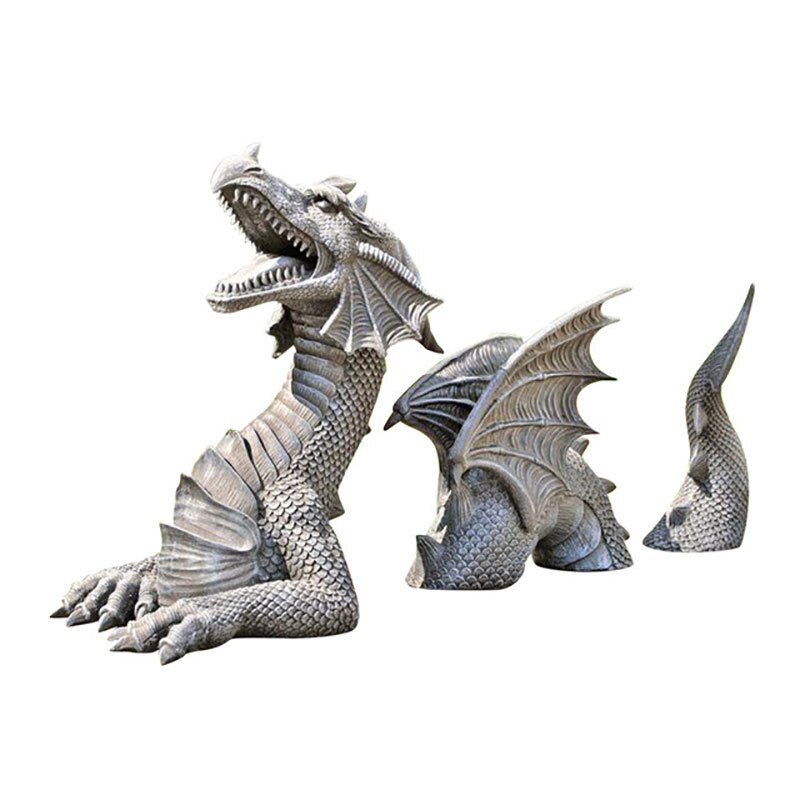 Statue de jardin en forme de Dragon 3 pièces/ensemble, ornements de cour extérieure à faire soi-même: 1