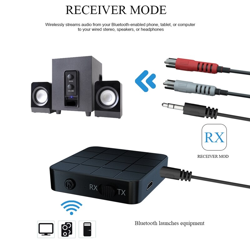 Bluetooth 5.0 modtager sender 2 in 1 3.5mm aux jack rca hifi musik bil tv hovedtelefoner højttaler trådløs o adapter
