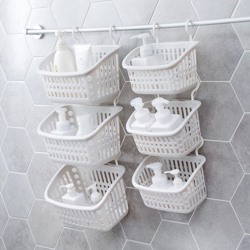 Wall-mounted storage basket plastic double hook kitchen snack basket bathroom shower storage basket WF9104058