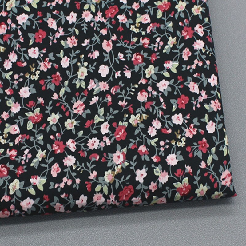 Tela de popelina de algodón con estampado Floral, Popelina de 4 colores, con hojas pequeñas y flores, 50x140cm, 100%: black