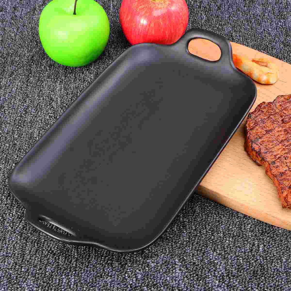 1PC Porcelain Serving Tray Ceramic Nonstick Baking Pan Food Plate for Home Decor: Black