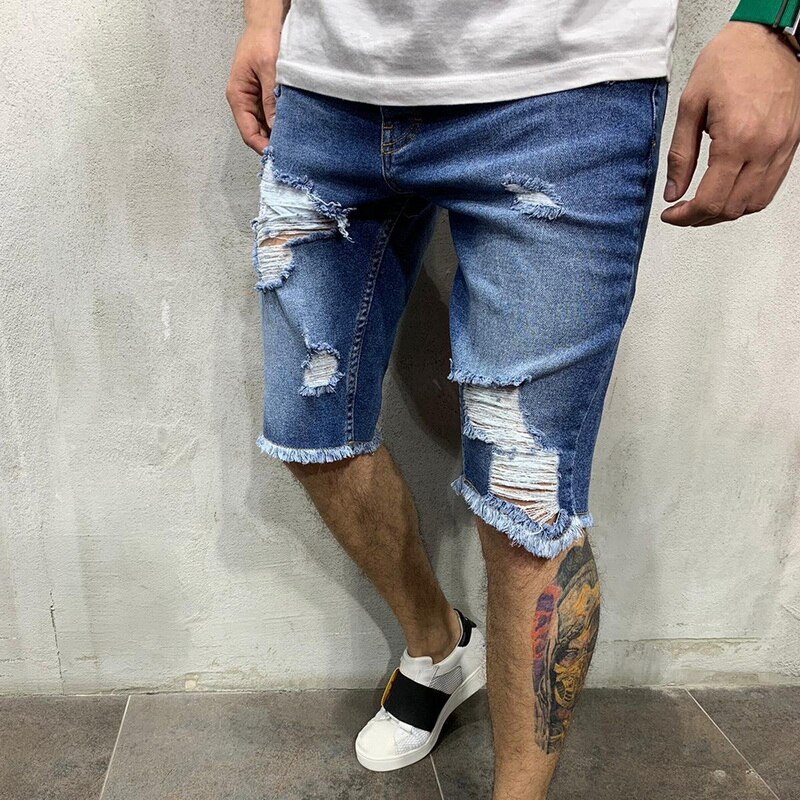 Dejlige sommer mænd korte jeans bukser flået denim shorts mærke mænd denim shorts bermuda streetwear afslappet shorts