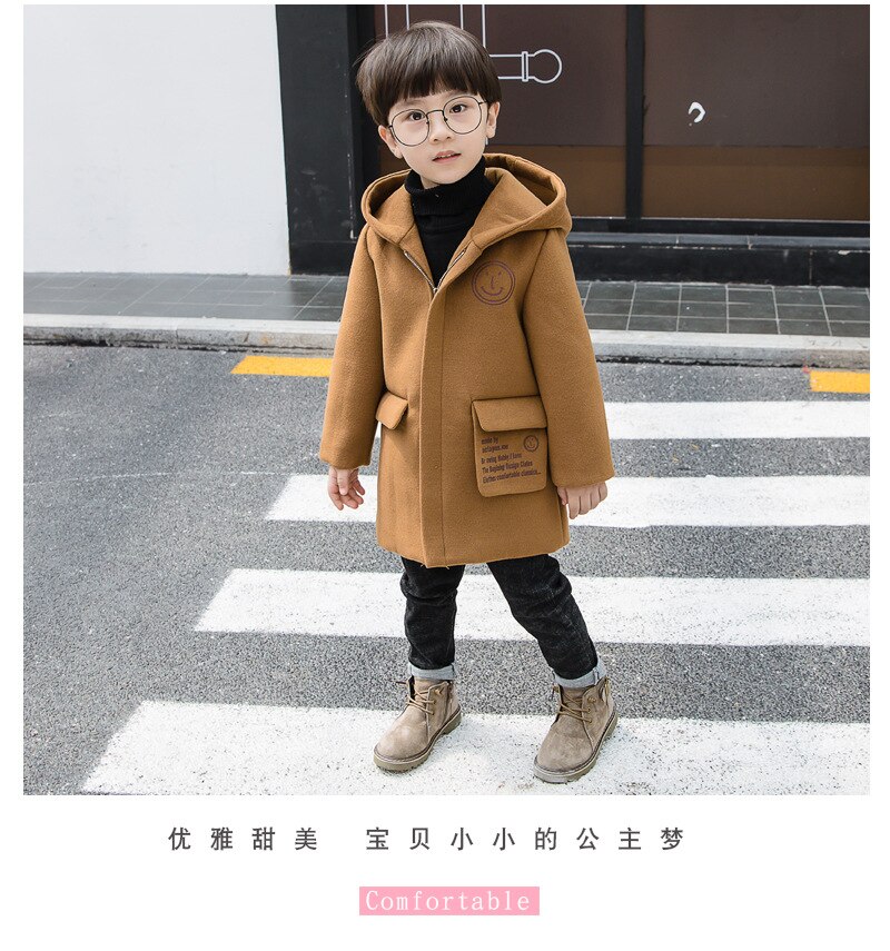 Manteau en laine pour garçons vêtements pour enfants hauts automne hiver vêtements pour adolescents pardessus en laine pardessus enfants manteau à capuche veste enfant manteaux