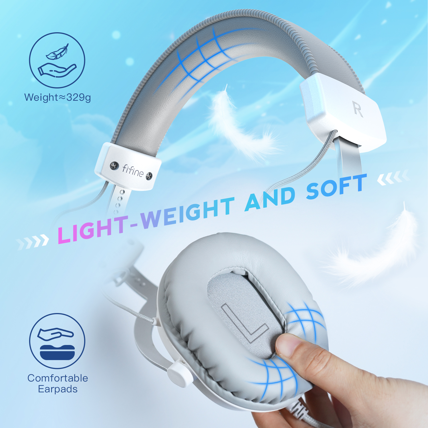 Zestaw słuchawkowy FIFINE USB do gier z dźwiękiem przestrzennym 7.1/gniazdem 3,5 mm/mikrofonem, przewodowe słuchawki nauszne do komputera PC PS4/5 Xbox Ampligame H9W