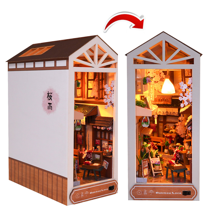 Kits de inserción de estante para rincón de libros, casa de muñecas en miniatura con muebles, caja para habitación, sujetalibros de flores de cerezo, tienda japonesa, juguetes,: Champán