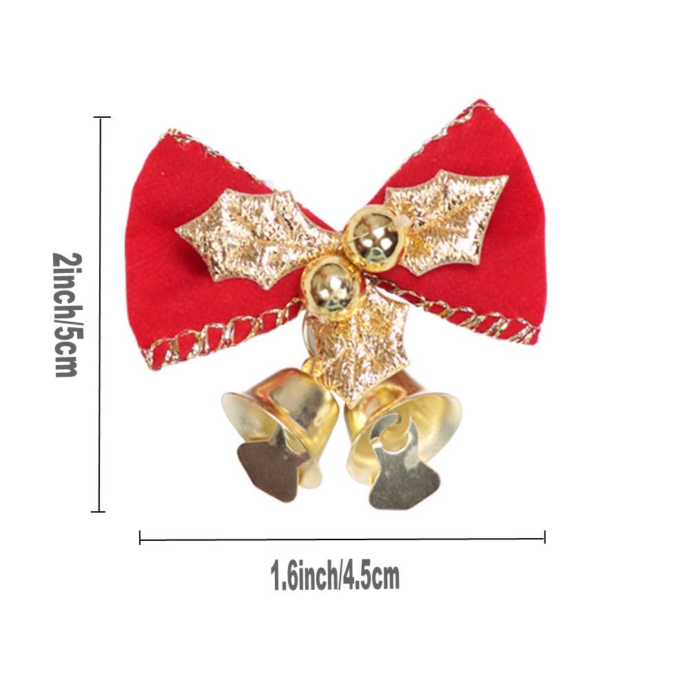 Christmas Tree Decorations - 20 Pack of Christmas Ribbon Bows with Iron Bells for Christmas Tree Ornaments Xmas Decoration