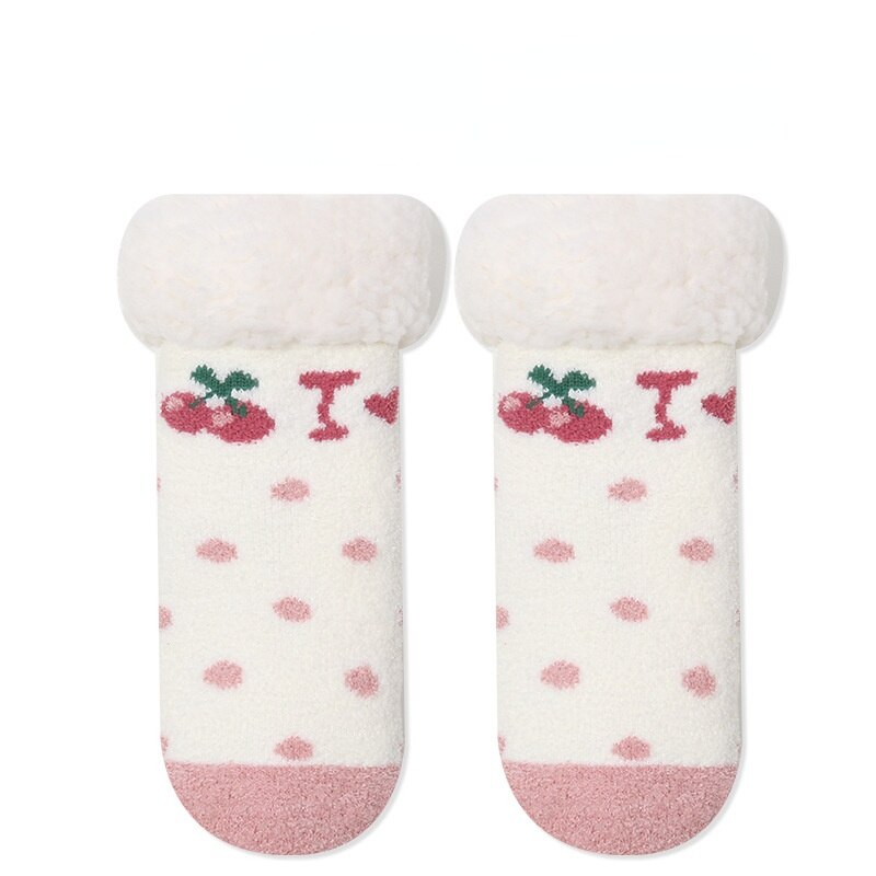 0-4T Baby Winter Warme Sokken Verdikte Berber Fleece Baby Jaar Sokken Kids Jongens Meisjes Anti-Slip Sokken Pasgeboren Baby Kleding: White cherry / 2-4T