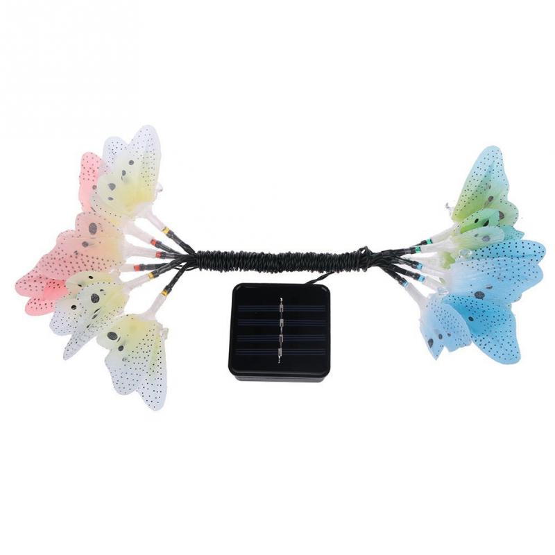 12 led flerfärgad fjäril solslinga ljus fiberoptisk dekorativ utomhusbelysning för trädgård uteplats gräsmatta fest jul