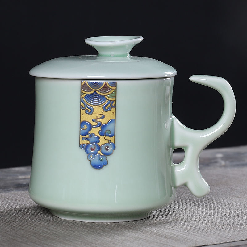 Ceramic Tea Cup with Lid Filter Tea Office Mug Jingdezhen Tea Set Celadon Cup Water Cup Teacup Mark Cup Drinkware: 4
