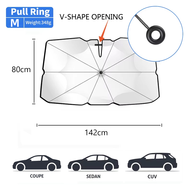 Karcle Auto Voor Parasol Zonnescherm Pull Ring Paraplu Voor Voorruit Auto Opvouwbare Parasol Covers Auto Parasol Paraplu: Bruin