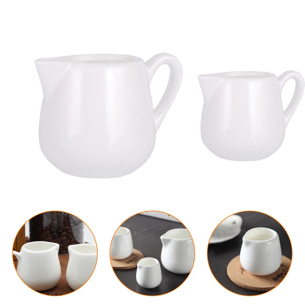 4Pcs Coffee Syrup Dispenser Ceramic Creamer Container Pot with Handle (White): Default Title