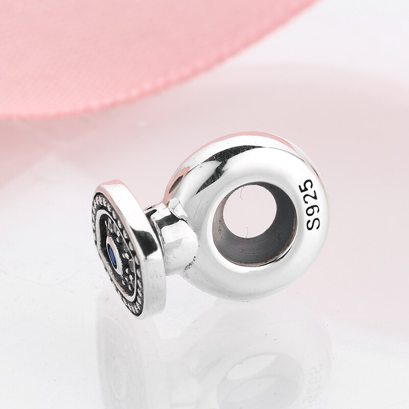 925 perles d'espacement en argent sterling avec zircone cubique transparent et œil bleu maléfique, adaptées aux bracelets à breloques européens originaux, fabrication de bijoux
